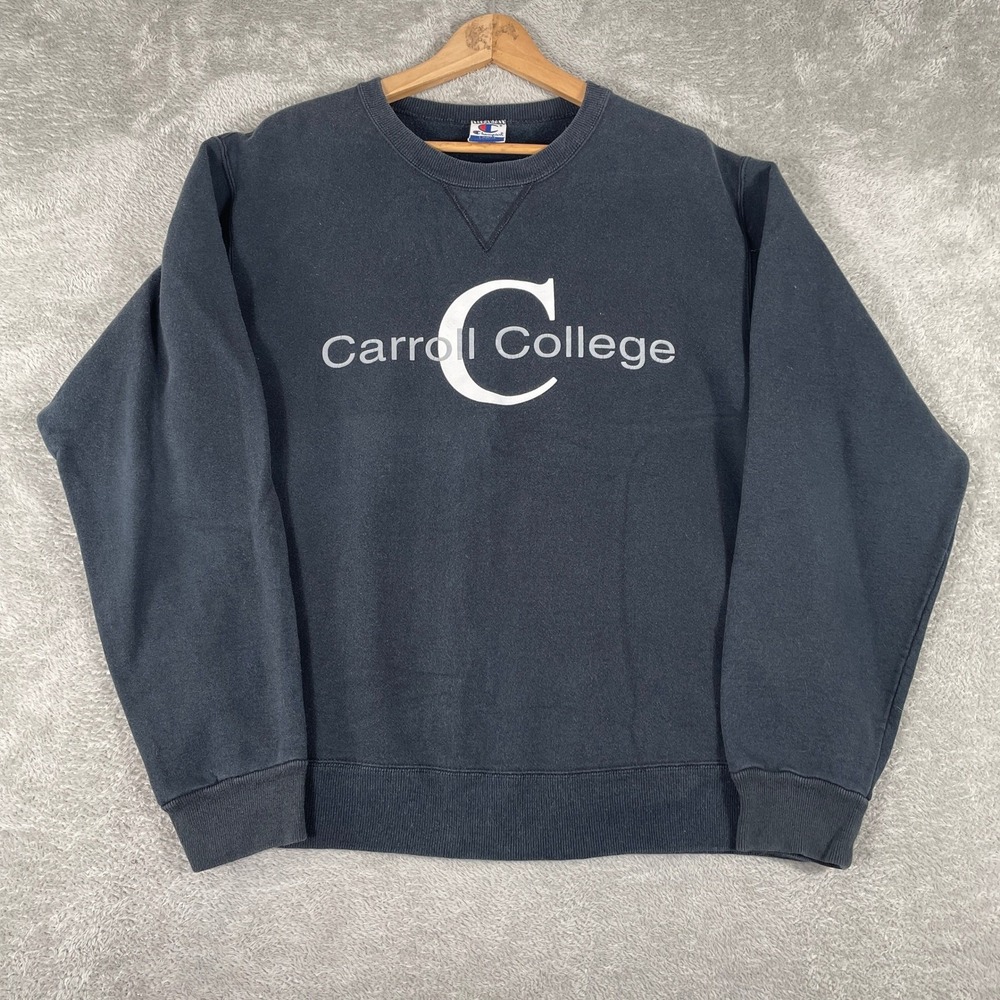 Vintage Champion Carroll College Sweatshirt Adult Large‎ Crewneck Navy Blue USA